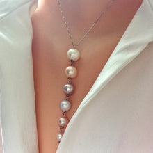 Load image into Gallery viewer, Graduating Pearl &amp; Gold Necklace, Pearl Cascade Pendant, 18k Solid White Gold
