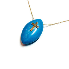 Load image into Gallery viewer, Solid Gold 18K Minimalist Turquoise Cross Pendant on Thin Chain

