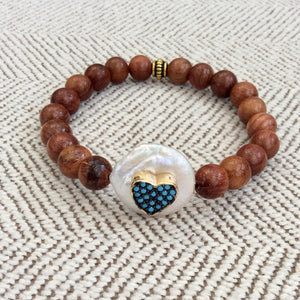 Sandalwood Stretchy Bracelet Turquoise Heart & Star, Coin Pearl Bracelet