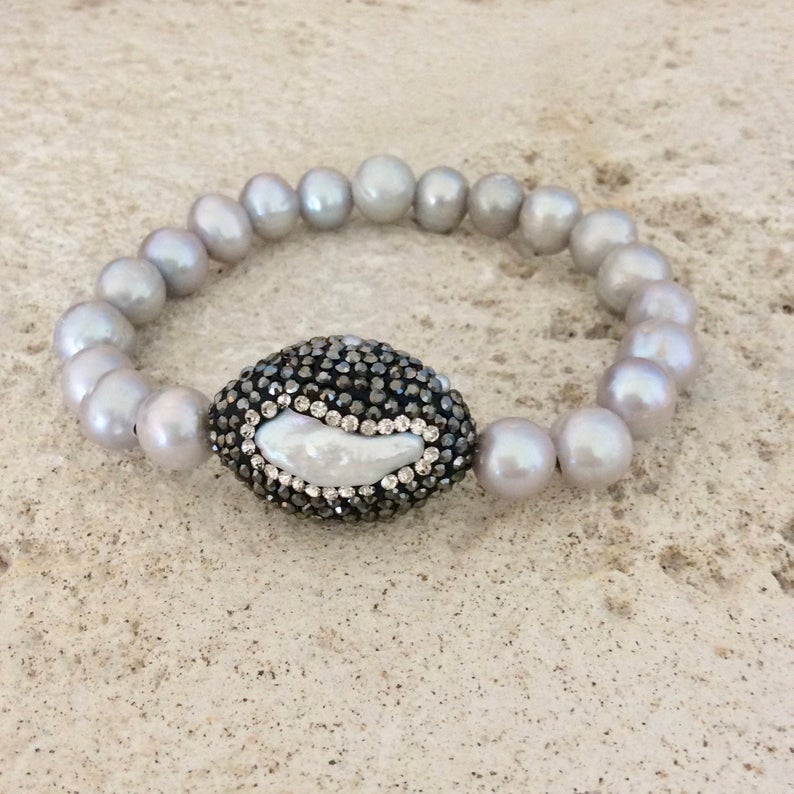 Silver pearl Stretch Bracelet,Stackable Bracelet,Boho Chic Bracelet, Freshwater Pearl Bracelet