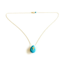 Load image into Gallery viewer, Solid Gold 18K Minimalist Turquoise Cross Pendant Floating Thin Chain
