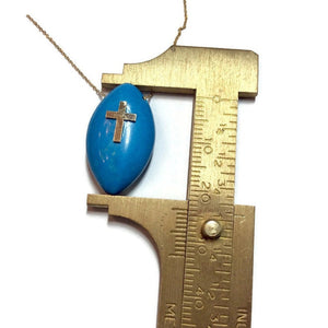 Solid Gold 18K Minimalist Turquoise Cross Pendant on Thin Chain