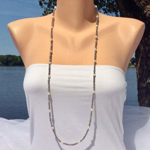 layering Long Labradorite & Pearl Necklace For Woman-Gemstone Necklace