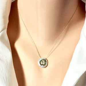 Solid Gold 18K Coin Pearl Allah Pendant, 16"Inches Long