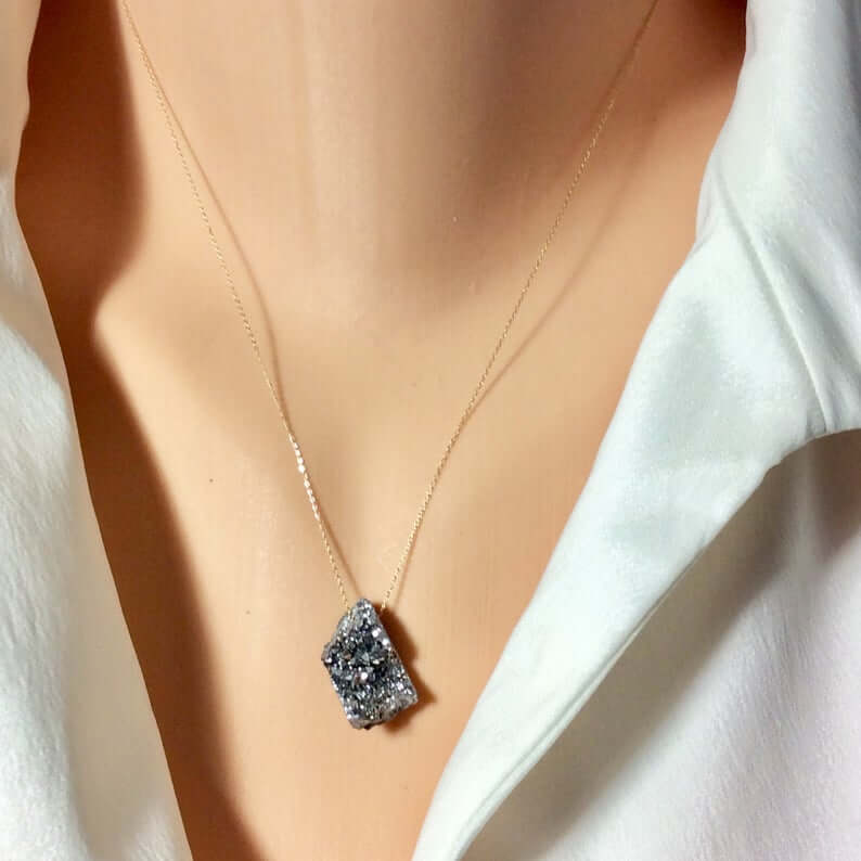 Pendentif en or massif 18 carats avec quartz druzy brut, pendentif flottant sur chaîne en or massif, 45,7 cm de long