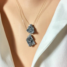 Load image into Gallery viewer, Solid Gold 18K Raw Druzy Quartz Pendant, Floating Pendant on Solid Gold Chain, 18&quot;Inches long

