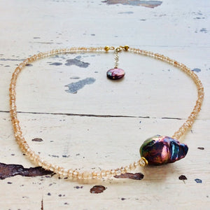 Citrine & Baroque Pearl Necklace November Birthstone