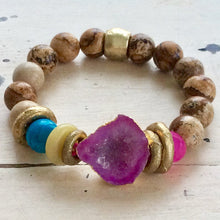 Cargar imagen en el visor de la galería, Hot Pink Quartz bracelet Druzy Crystal Gemstone, Natural Jasper Bracelet
