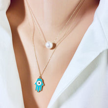 Lade das Bild in den Galerie-Viewer, Solid Gold 18K Hamsa Charm Enamel Pendant Necklace 18&quot;Inches Long
