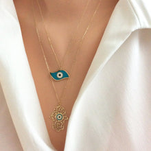 Charger l&#39;image dans la galerie, Solid Gold 18K Dainty Minimalist Enamel Hamsa Necklace 20&quot;Inches Long
