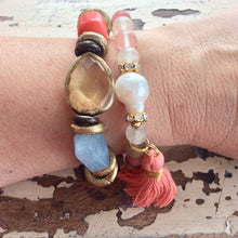 Cargar imagen en el visor de la galería, Aquamarine, yellow glass with red Coral bracelet
