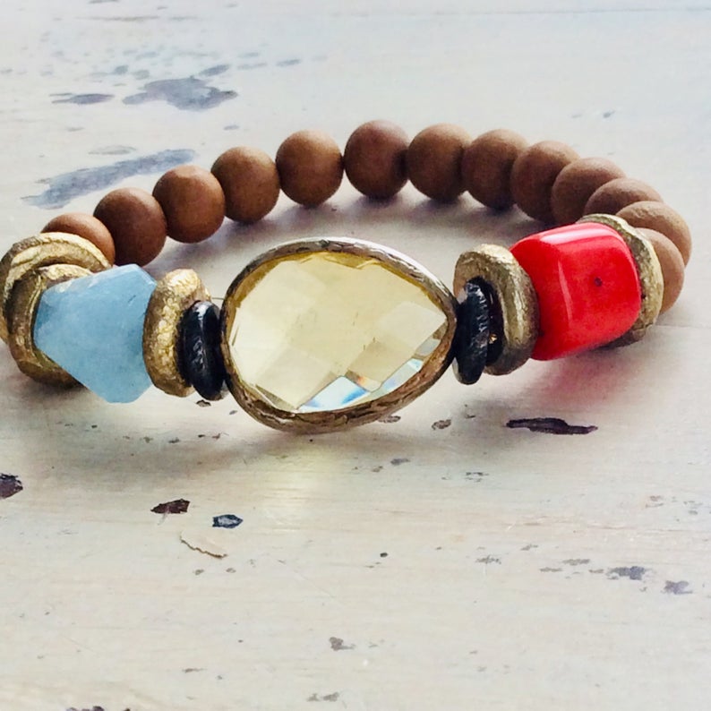 Sandalwood and gemstones bracelet