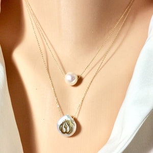 Solid Gold 18k Coin Pearl Allah Pendant, 18"inches Long, Minimalist Necklace