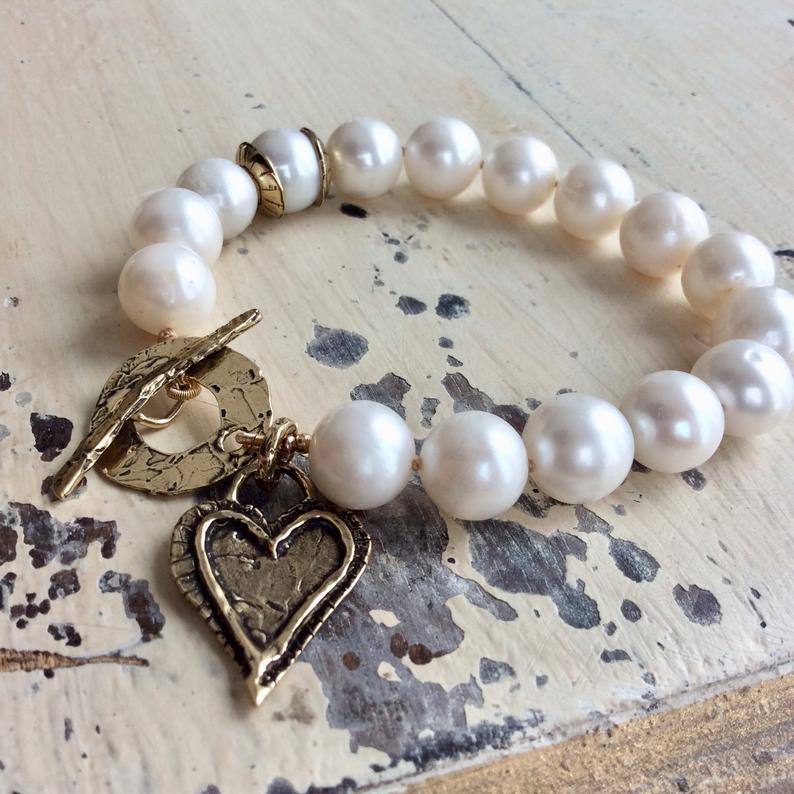 Large Pearls Love Charm Bracelet