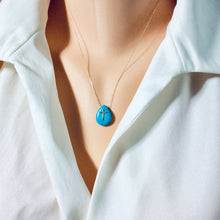 Charger l&#39;image dans la galerie, Pendentif en or massif 18 carats avec turquoise, pendentif croix et chaîne en or massif de 40 ou 45 cm de long
