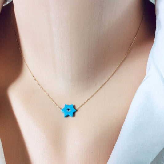 Solid Gold 18k David Star Pendant Necklace