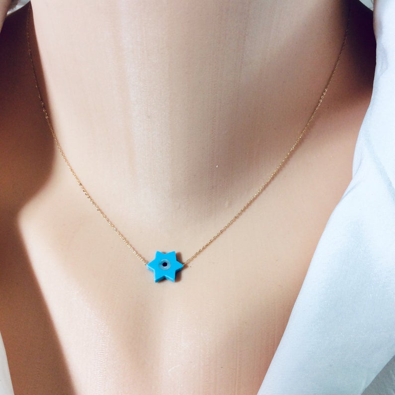 Collier avec pendentif étoile de David en or massif 18 carats, 38 cm de long, cadeau de Bat Mitzvah