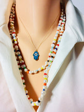 Charger l&#39;image dans la galerie, Collier pendentif mauvais œil en or massif 18 carats, délicat et émaillé, 40,6 cm de long

