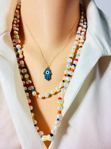 Collier pendentif mauvais œil en or massif 18 carats, délicat et émaillé, 40,6 cm de long