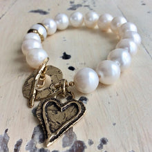 Load image into Gallery viewer, Large Pearls Love Charm Bracelet, Bronze &amp; Gold Filled
