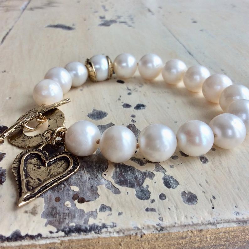 Large Pearls Love Charm Bracelet
