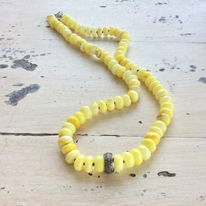 Collier de perles d'opale jaune naturelle, collier pavé de diamants