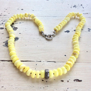 Collier de perles d'opale jaune naturelle, collier pavé de diamants