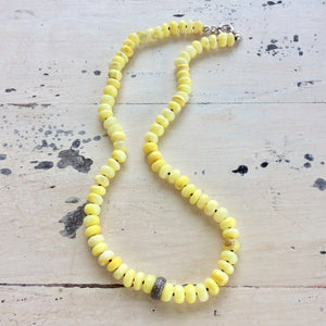 Collier de perles d'opale jaune naturelle, collier pavé de diamants