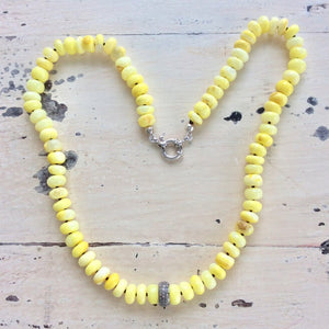 Collier de perles d'opale jaune naturelle, collier pavé de diamants