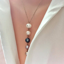 Load image into Gallery viewer, Solid Gold 18k Graduating Pearl &amp; Yellow Gold Necklace, Pearl Cascade Pendant
