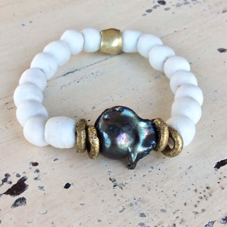 Baroque Pearl Bracelet & White Glass Bracelet