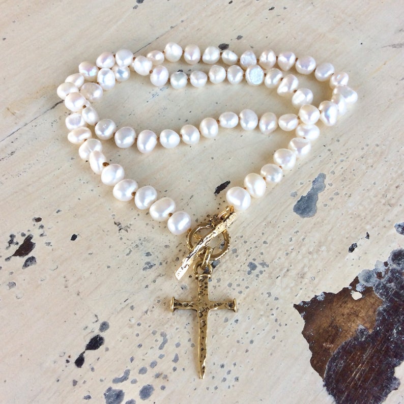 Pearl Necklace & Cross Pendant Necklace