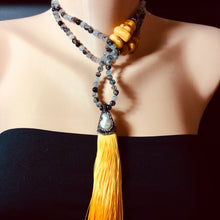 Load image into Gallery viewer, Rutilated Quartz and Copal Boho Style Tassel Necklace
