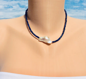 Princess Necklace Lapis Lazuli with Large Baroque Pearl