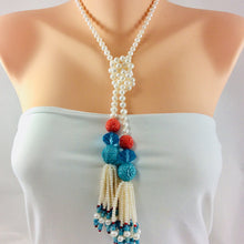 Lade das Bild in den Galerie-Viewer, Pearl Lariat Necklace w Coral &amp; Turquoise
