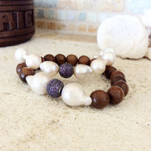 Load image into Gallery viewer, Baroque Pearl Wood Bracelets Set at $209
