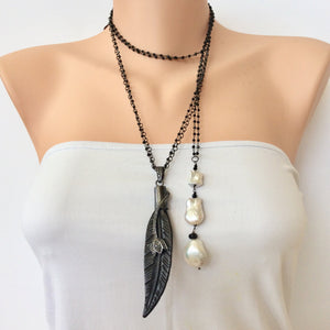 Diamonds Paved Wood Leaf Pendant Necklace
